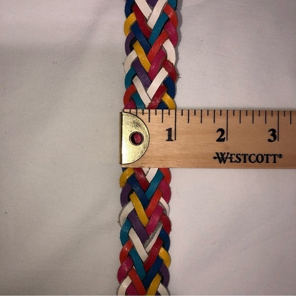 Belt Braided White Multicolor Argentina Leather Size M/L Rainbow Unisex - Picture 5 of 5